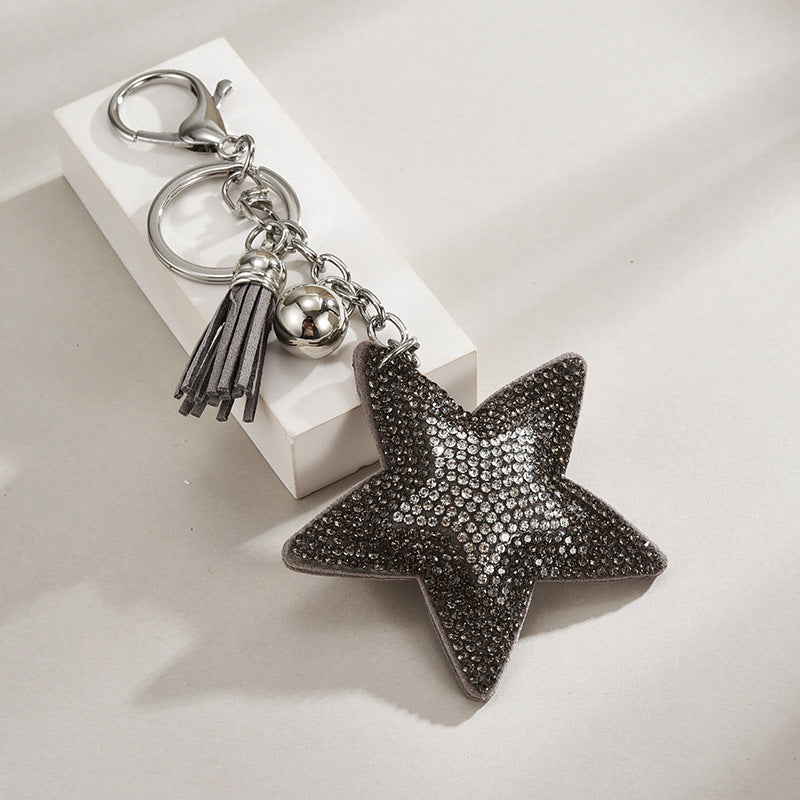 Wholesale Plush Sequin Studded Diamond Five Pointed Star Tassel Keychains